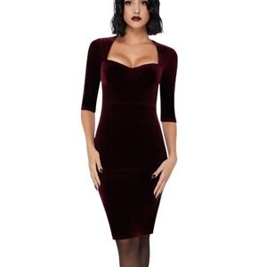 Killstar Hexed heart burgundy velvet midi dress goth pinup